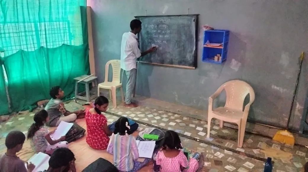 A lesson underway at the blackboard