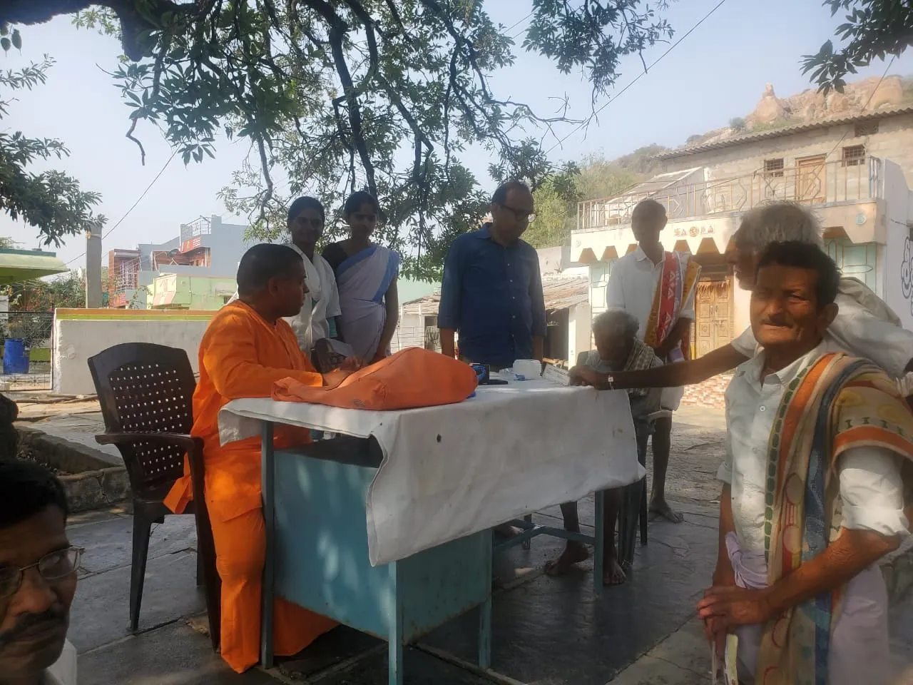 Eye screening carried out in a village, to reach those who cannot travel