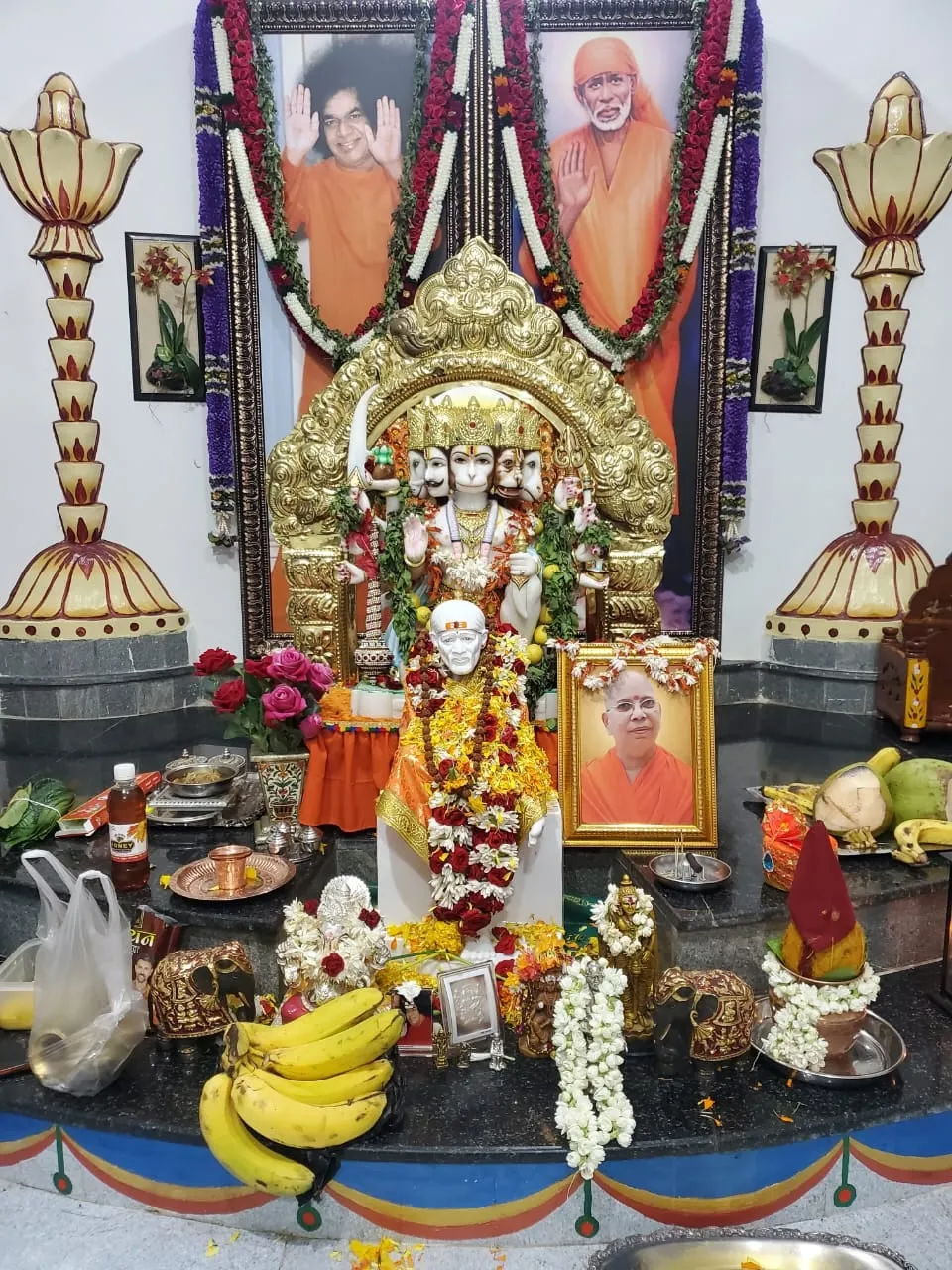 The altar in the Kuteer mandir, dressed for the day