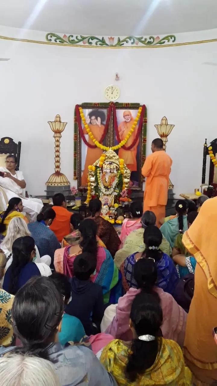 Devotees gathered for the daily name chanting