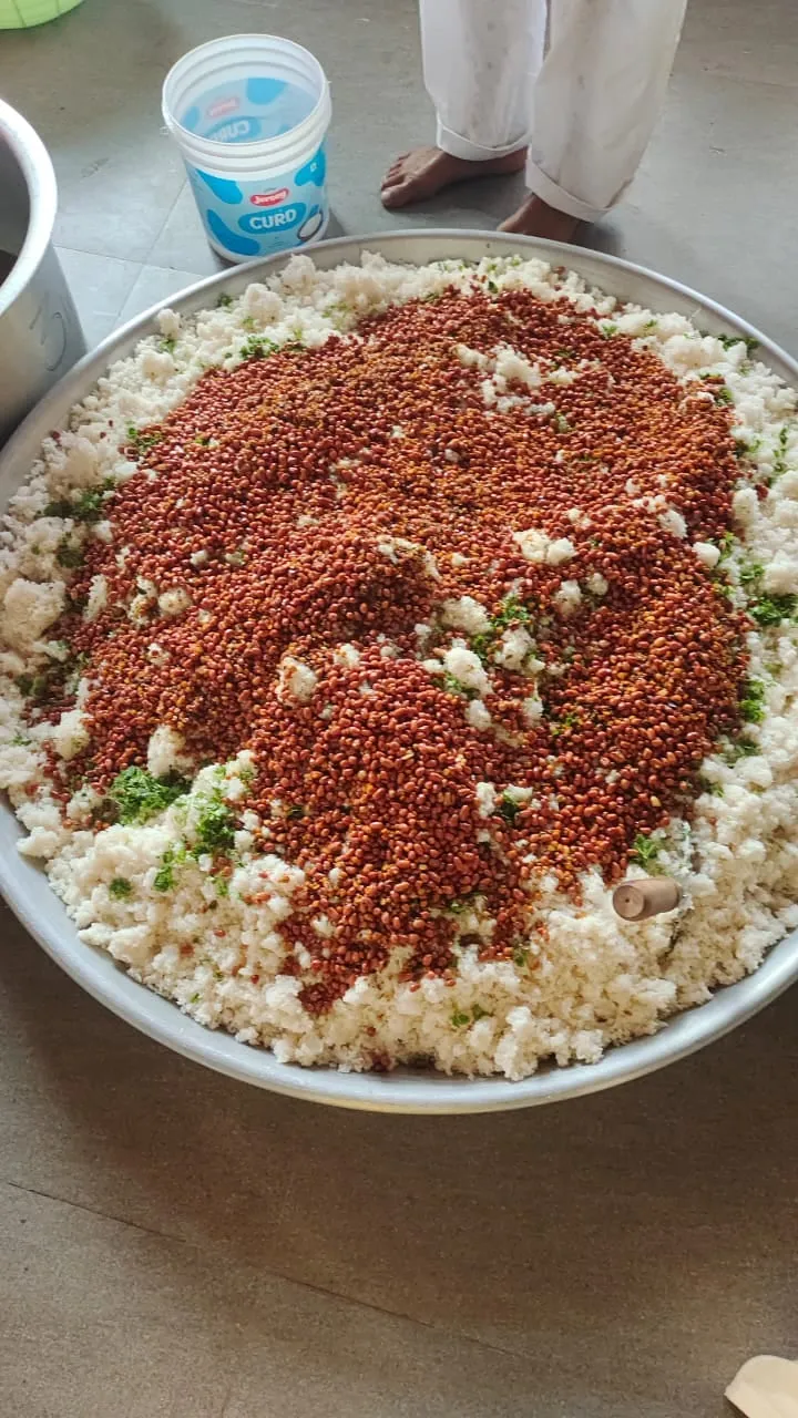 The day’s rice and sambar, prepared in the Kuteer kitchen